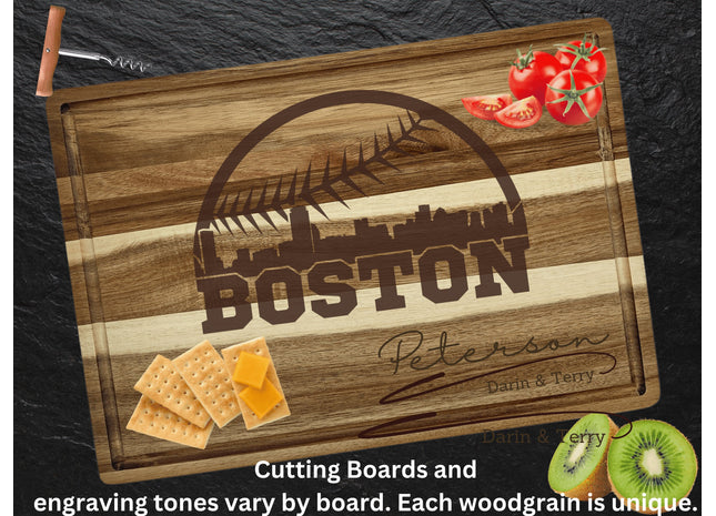 Personalized Boston Baseball Acacia Wood Cutting Board