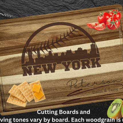 Personalized New York Baseball Fan Acacia Wood Cutting Board