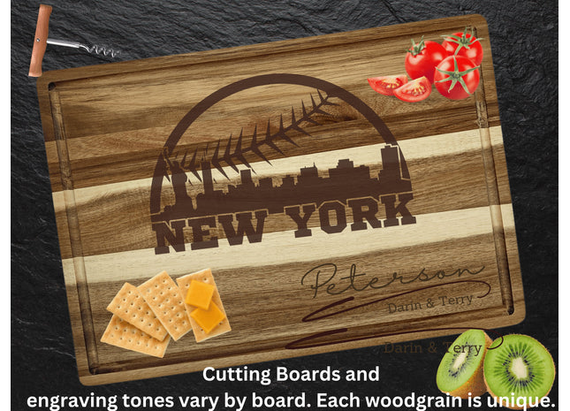 Personalized New York Baseball Fan Acacia Wood Cutting Board