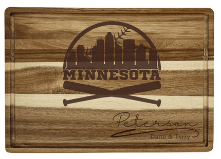 Personalized Minnesota Baseball Fan Acacia Cutting Board