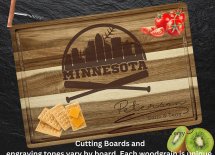 Personalized Minnesota Baseball Fan Acacia Cutting Board