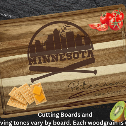 Personalized Minnesota Baseball Fan Acacia Cutting Board