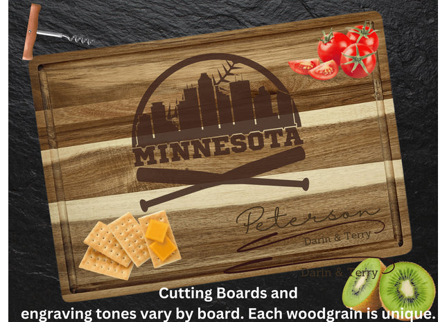 Personalized Minnesota Baseball Fan Acacia Cutting Board