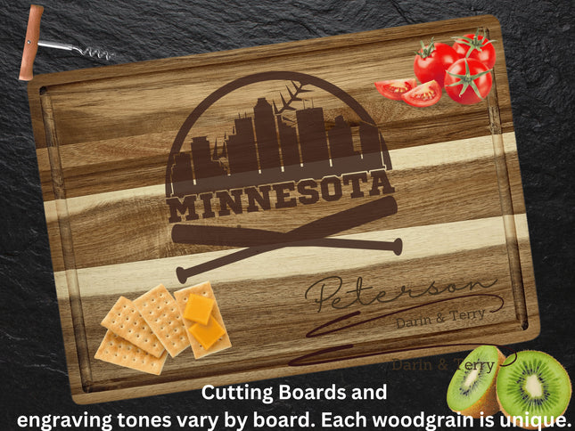 Personalized Minnesota Baseball Fan Acacia Cutting Board