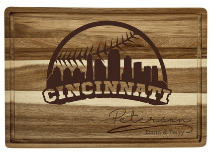 Personalized Cincinnati Baseball Fan Acacia Wood Cutting Board