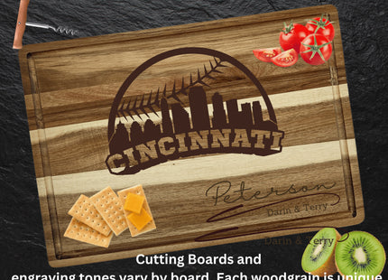 Personalized Cincinnati Baseball Fan Acacia Wood Cutting Board