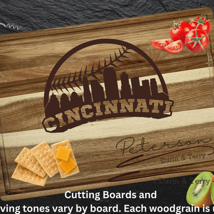 Personalized Cincinnati Baseball Fan Acacia Wood Cutting Board
