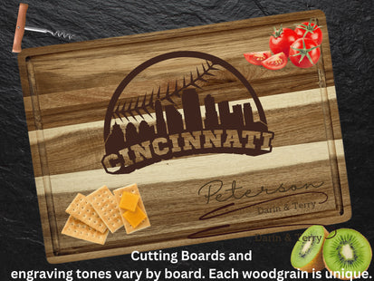 Personalized Cincinnati Baseball Fan Acacia Wood Cutting Board