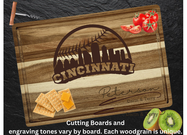 Personalized Cincinnati Baseball Fan Acacia Wood Cutting Board