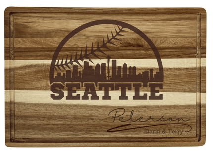 Personalized Seattle Baseball Cutting Board: Acacia Wood, Sports Fan Gift