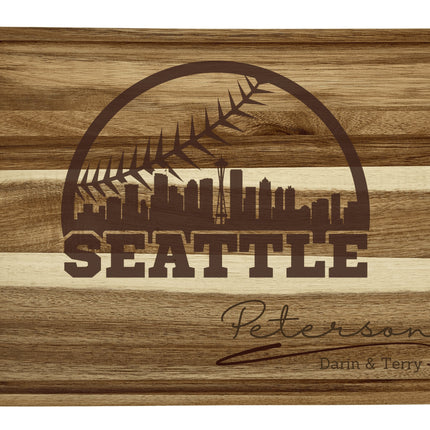 Personalized Seattle Baseball Cutting Board: Acacia Wood, Sports Fan Gift