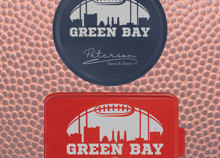 Green Bay Football aluminum cake pan and pie tin. Personalized engraving for tailgating.