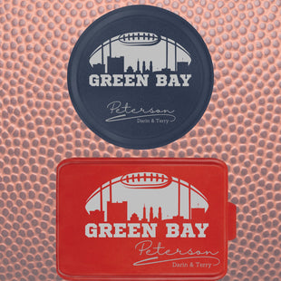 Green Bay Football aluminum cake pan and pie tin. Personalized engraving for tailgating.