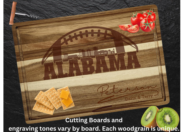 Custom Alabama Football cheese and cutting board. Personalized with name.