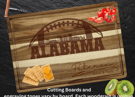 Custom Alabama Football cheese and cutting board. Personalized with name.