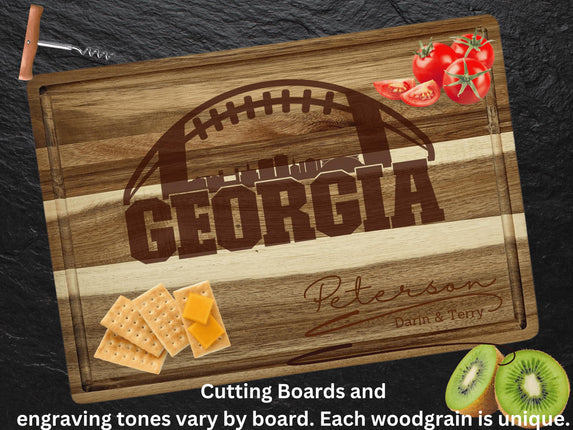 Personalized Georgia Football Cutting Board: Engraved Acacia Wood Serving Tray