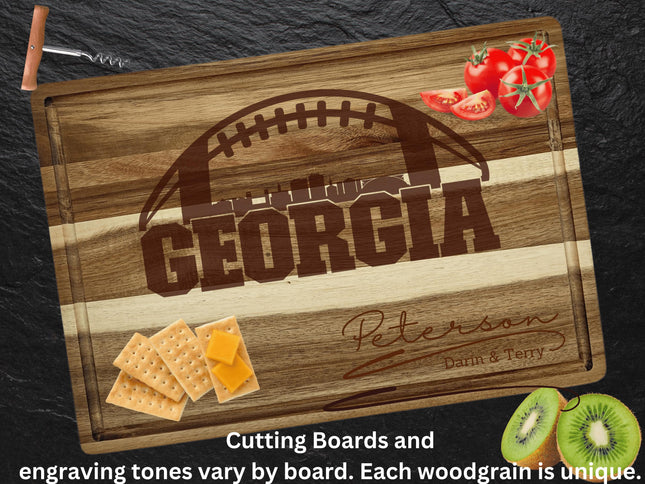 Personalized Georgia Football Cutting Board: Engraved Acacia Wood Serving Tray