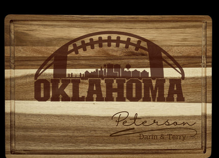 Personalized Oklahoma Football Cutting Board: Engraved Acacia Wood Cheese Board