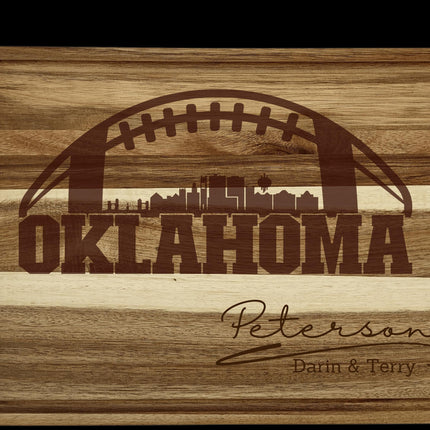 Personalized Oklahoma Football Cutting Board: Acacia Wood, Laser Engraved