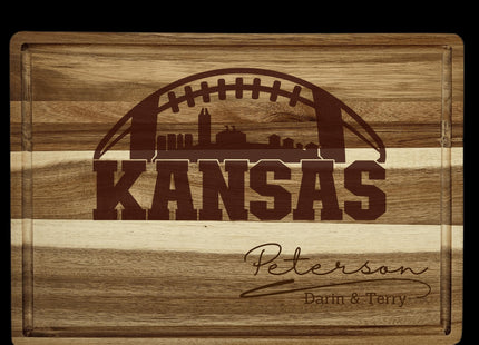 Personalized Kansas Football Cutting Board: Acacia Wood, Laser Engraved