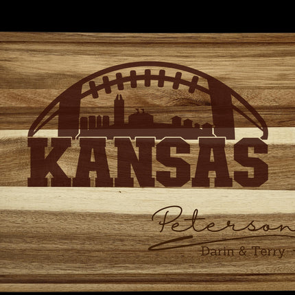 Personalized Kansas Football Cutting Board: Acacia Wood, Laser Engraved
