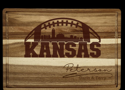 Personalized Kansas Football Cutting Board: Acacia Wood Super Bowl Decor