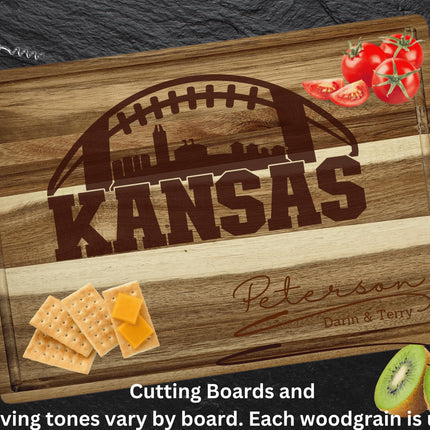Personalized Kansas Football Cutting Board: Acacia Wood, Laser Engraved