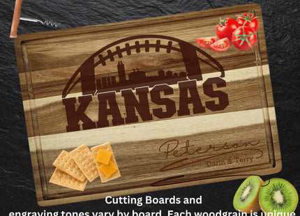 Personalized Kansas Football Cutting Board: Acacia Wood Super Bowl Decor