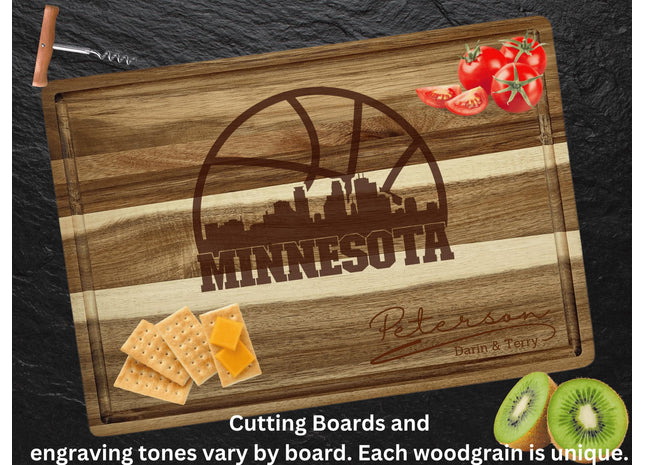 Personalized Minnesota Basketball Fan Gift: Acacia Wood Cutting Board