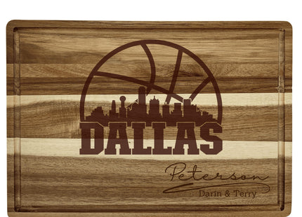Personalized Dallas Basketball Fan Acacia Wood Cutting Board