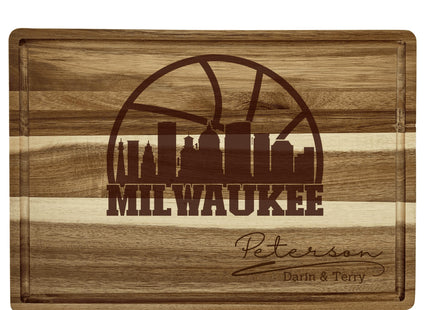Personalized Milwaukee Acacia Wood Cutting Board: Basketball Fan Gift