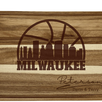 Personalized Milwaukee Acacia Wood Cutting Board: Basketball Fan Gift