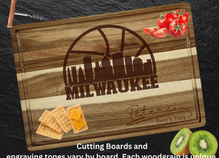 Personalized Milwaukee Acacia Wood Cutting Board: Basketball Fan Gift