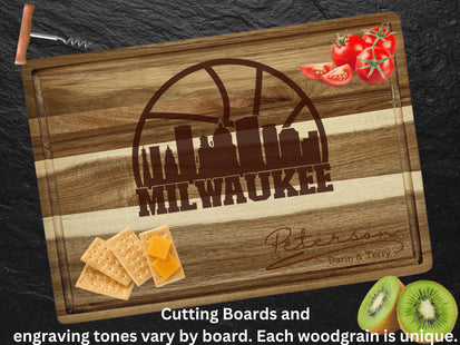 Personalized Milwaukee Acacia Wood Cutting Board: Basketball Fan Gift