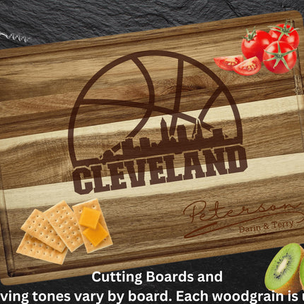 Personalized Cleveland Basketball Acacia Wood Cutting Board