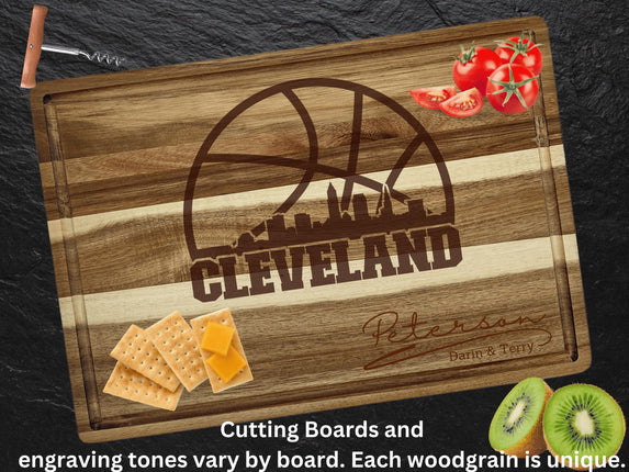 Personalized Cleveland Basketball Acacia Wood Cutting Board