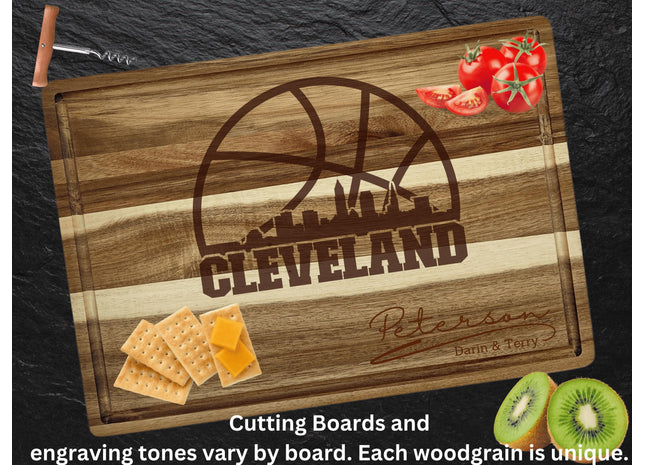 Personalized Cleveland Basketball Acacia Wood Cutting Board