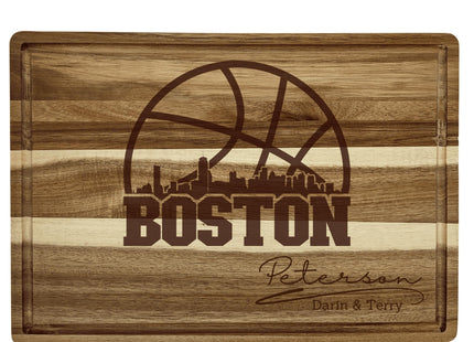 Personalized Boston Basketball Fan Gift: Acacia Wood Cutting Board