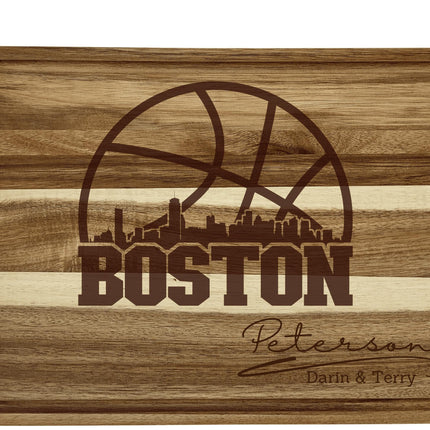 Personalized Boston Basketball Fan Gift: Acacia Wood Cutting Board