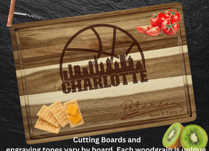 Personalized Acacia Wood Cutting Board: Basketball Fan Gift