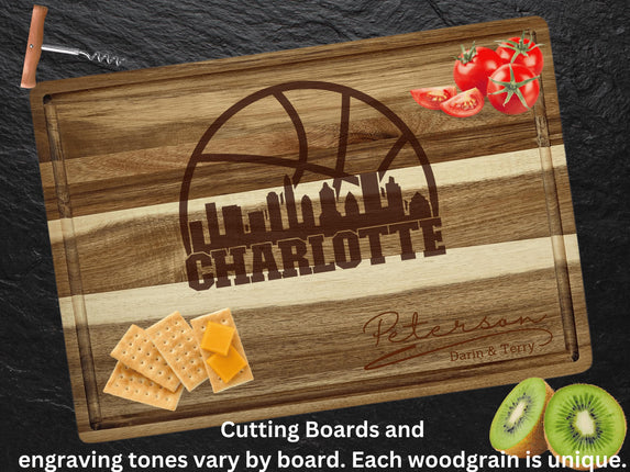 Personalized Acacia Wood Cutting Board: Basketball Fan Gift