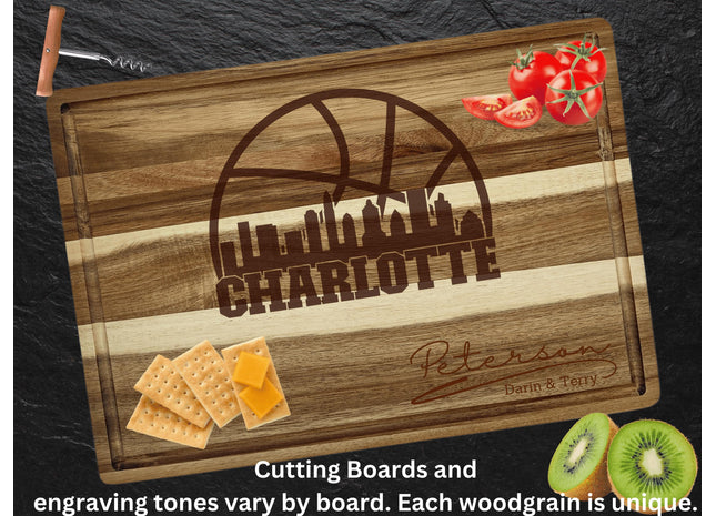 Personalized Acacia Wood Cutting Board: Basketball Fan Gift
