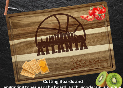 Personalized Atlanta Basketball Fan Acacia Wood Cutting Board