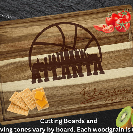Personalized Atlanta Basketball Fan Acacia Wood Cutting Board