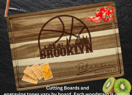 Personalized Brooklyn Basketball Acacia Wood Cutting Board