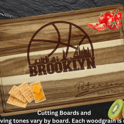 Personalized Brooklyn Basketball Acacia Wood Cutting Board