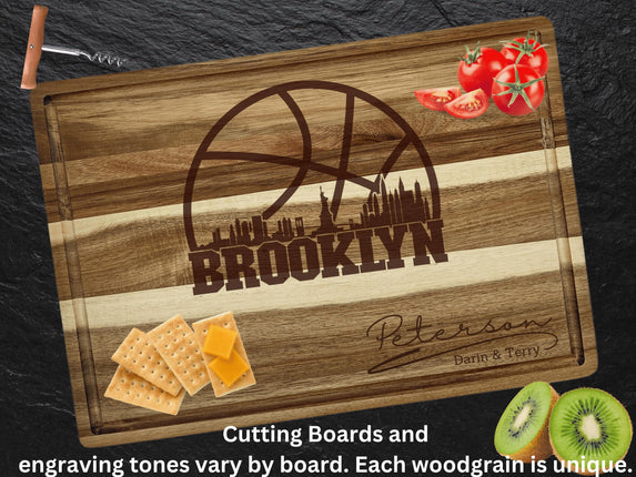 Personalized Brooklyn Basketball Acacia Wood Cutting Board