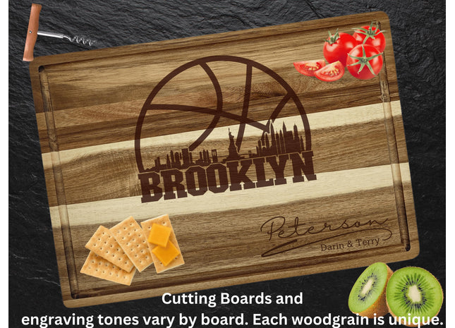 Personalized Brooklyn Basketball Acacia Wood Cutting Board