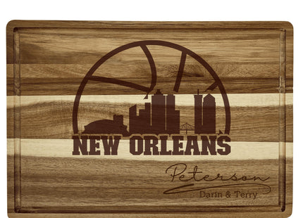 Personalized New Orleans Acacia Wood Cutting Board: Basketball Fan Gift
