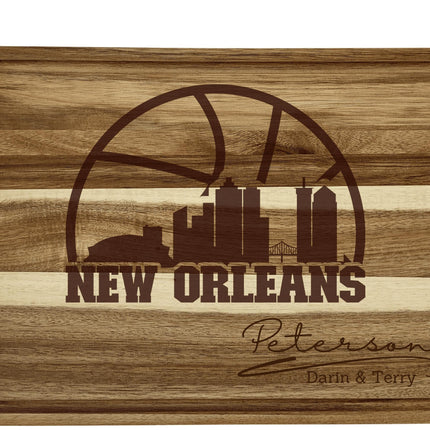 Personalized New Orleans Acacia Wood Cutting Board: Basketball Fan Gift